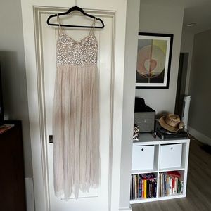 BHLDN champagne pink beaded & chiffon bridesmaid dress